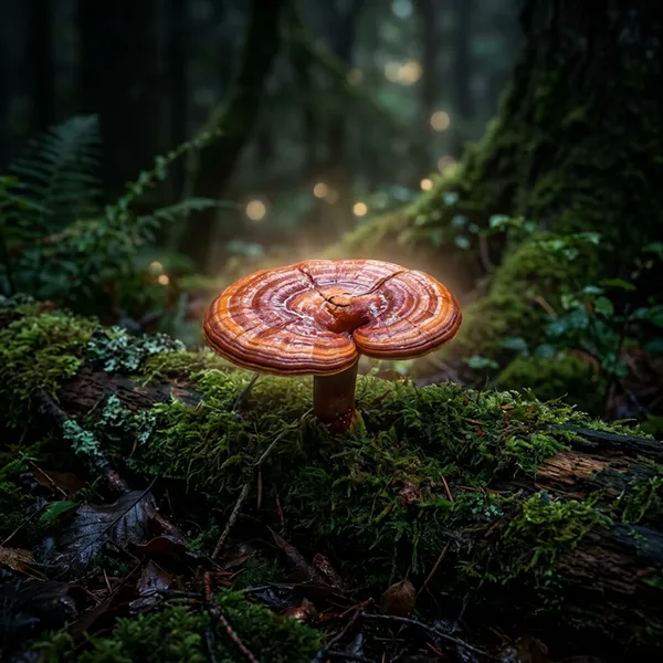 Hongo Ganoderma lucidum (Reishi) en su entorno natural